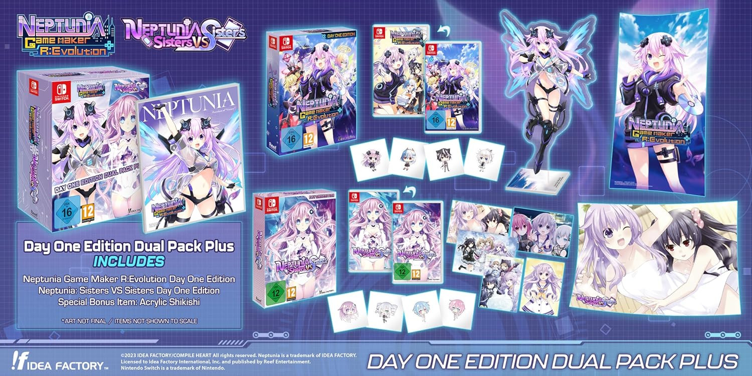 Hyperdimension Neptunia Game Maker R:Evolution & Sisters VS Sisters Day One Edition Double Pack Plus - Nintendo Switch