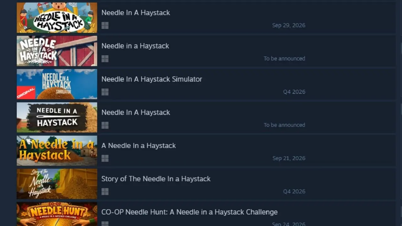 Needle in a Haystack Simulator: Kotaku ziet meer dan 10 Steam-klonen na virale clip